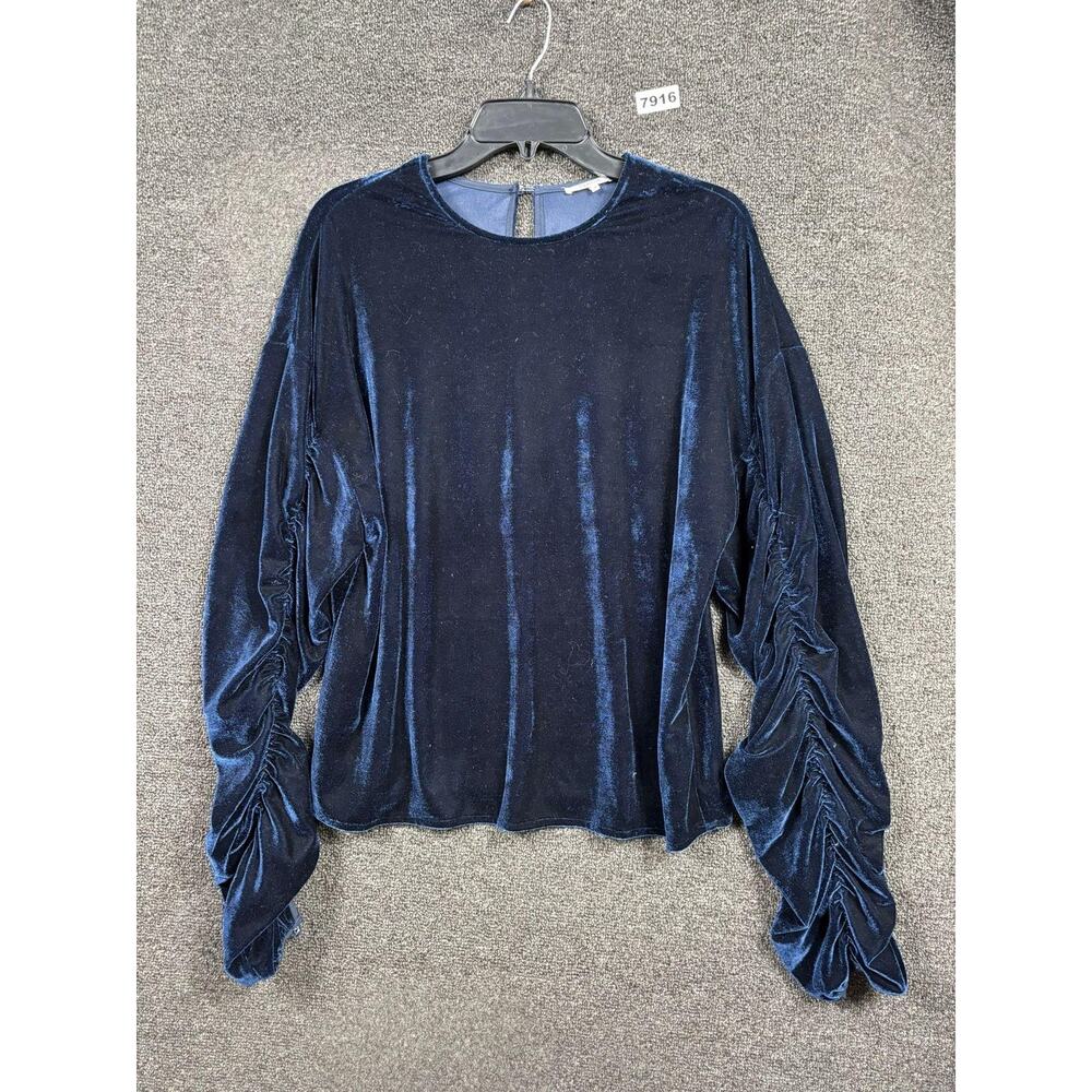 Tularosa Blouse Womens Small Blue Velvet Ruched Balloon Sleeve Dressy Party Top